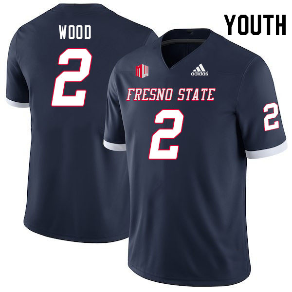 Youth #2 Joshua Wood Fresno State Bulldogs College Football Jerseys Stitched Sale-Navy